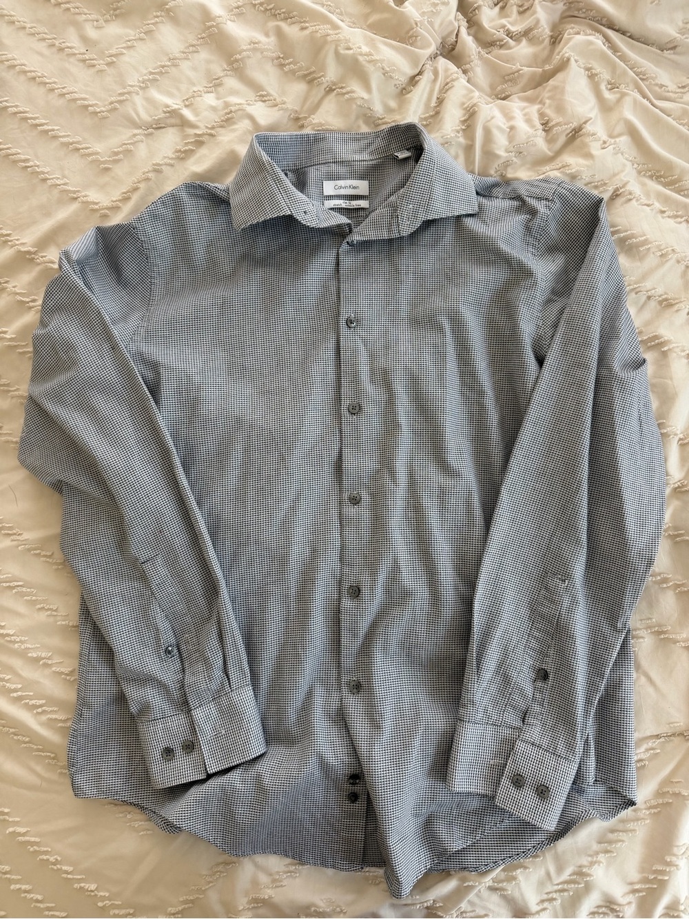 Calvin Klein Men's Blue Micro-Check Dress Shirt